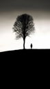 Empty Negative Space minimalistic photo of man with tree silhouette