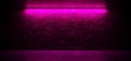 Empty Neon Glowing Pink Purple Light On Grunge Vibrant Brick Wall Empty For Text And Concrete Floor Dark Room Club Stage Showroom Royalty Free Stock Photo