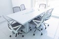 Empty new meeting room with magnificent view from the window. Office chairs and conference table in the office. Business or office Royalty Free Stock Photo