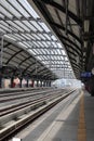 empty new railway station platform during covid-19situation with perspective view Royalty Free Stock Photo