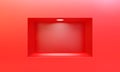 Empty niche or shelf on red wall with led spotlight 3D mockup Royalty Free Stock Photo