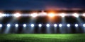 Empty night football arena in lights Royalty Free Stock Photo