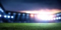 Empty night football arena in lights Royalty Free Stock Photo