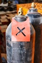 empty nitrogen gas cylinders in the workshop Royalty Free Stock Photo