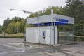 An empty no name standard self-service car wash is located next