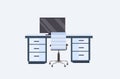 Empty no people modern workplace desk with computer monitor contemporary office furniture flat horizontal Royalty Free Stock Photo