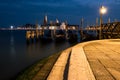 Empty, no tourists Venice. Gondolas moored by Saint Mark square with San Giorgio di Maggiore church in Venice Royalty Free Stock Photo