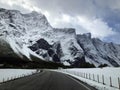 Impressive winter mountain landscape with Scandinavian mountain range. Road trip in northern Norway