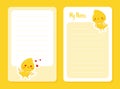 Empty Note Card with Cute Canary Cartoon Yellow Bird Vector Template Royalty Free Stock Photo