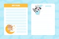 Empty Note Card with Cute Cat and Raccoon Having Bedtime Vector Template Royalty Free Stock Photo