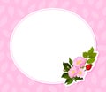 Empty Note Card with Dogrose Flower Pink Buds Vector Template