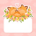 Empty Note Card with Happy Fox Family with Mother, Father and Little Cub Vector Template