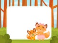 Empty Note Card with Happy Fox Family with Mother and Little Cub Vector Template