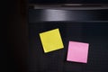 Empty note paper sheet on refrigerator door. Text memory story o Royalty Free Stock Photo