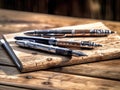 Empty notebook stylish pen wooden surface