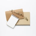 Empty notepad with eucalyptus leaves on white background Royalty Free Stock Photo
