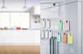 Empty notes with fridge magnets Royalty Free Stock Photo