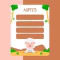 Empty notes paper with cute sheep illustration Royalty Free Stock Photo