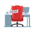 Empty office chair with vacant sign. Employment, vacancy and hiring job vector concept Royalty Free Stock Photo