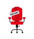 Empty office chair with vacant sign. Employment, vacancy and hiring job vector concept. Royalty Free Stock Photo