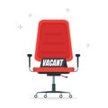 Empty office chair with vacant sign. Employment, vacancy and job recruitment vector concept. Chair vacancy