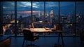 Empty office contemporary interior office with city skyline and buildings city from glass window Royalty Free Stock Photo