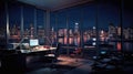 Empty office contemporary interior office with city skyline and buildings city from glass window Royalty Free Stock Photo