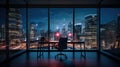 Empty office contemporary interior office with city skyline and buildings city from glass window Royalty Free Stock Photo