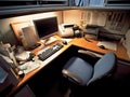 Empty office cubicle supplies computer wideangle lens