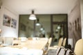 Empty office in the evening. Photo blurry