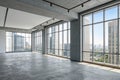 Empty office with gray walls and panoramic windows Royalty Free Stock Photo