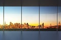 Empty office interior at sunset with beautiful view