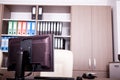 Empty office room with computers and desks Royalty Free Stock Photo