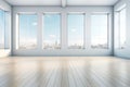 empty office space with big windows, offering inspiring cityscape views