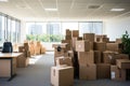 empty office space with open moving boxes Royalty Free Stock Photo