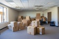 empty office space with open moving boxes Royalty Free Stock Photo