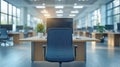 Empty Office Workspace: Modern Desk, Chair, and Computers in a Bright, Spacious Room Royalty Free Stock Photo