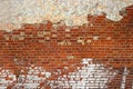 Empty Old Brick Wall Texture. Painted Distressed Wall Surface. Grunge Red Stonewall Background. Shabby Building Facade With Damage Royalty Free Stock Photo