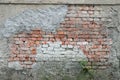 Empty Old Brick Wall Texture. Painted Distressed Wall Surface. Grungy Wide Brickwall. Royalty Free Stock Photo