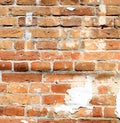 Empty Old Brick Wall Texture. Painted Distressed Wall Surface. Grungy Wide Brickwall.