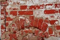 Empty old brick wall texture. Painted problematic surfaces. Gorgeous wide brick. Grunge Red Stone Background.