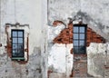 Empty old brick wall texture with windows Royalty Free Stock Photo
