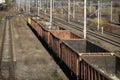 Empty old freight train wagons and in a station Royalty Free Stock Photo