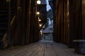 Empty old medieval alleys in Bryggen in Bergen in Norway early i Royalty Free Stock Photo