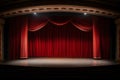Empty old opera gala theater stage and red velvet curtains Royalty Free Stock Photo