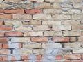 Empty old red brick wall background, close up. Royalty Free Stock Photo