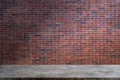 Empty old red brick wall from exterior building and pathway on city Royalty Free Stock Photo