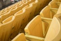 Empty old seat got abandoned in stadium with no spectators due to Covid-19 or Corona Virus affect cancellation of sport tournament