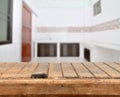 Empty old top table against kitchen space Royalty Free Stock Photo