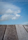 Empty old wood floor with blue sky  background Royalty Free Stock Photo